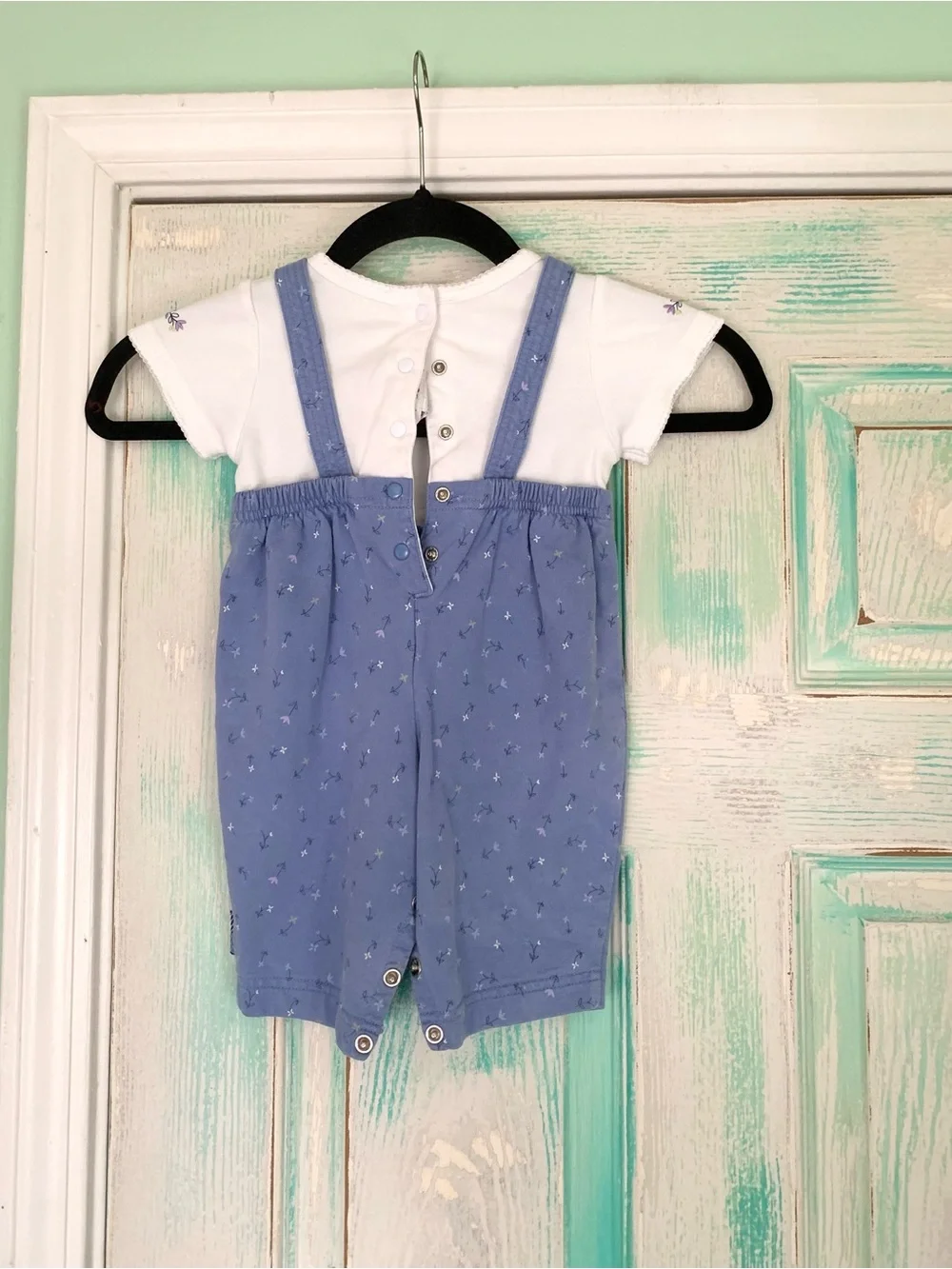 Vintage Gymboree Infant Baby Girl Blue Floral Overalls With Shirt 3/6M
